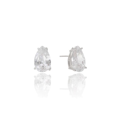 Brinco Gota 8x12 Cristal Ródio Branco