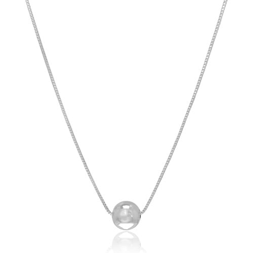 Gargantilha Veneziana Pingente Bola 10mm Ródio Branco