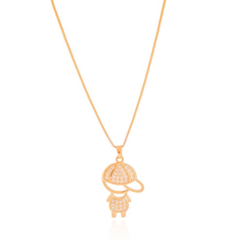 Gargantilha Filho Menino Cravejado Cristal Banhado a Ouro 18K - 45 cm