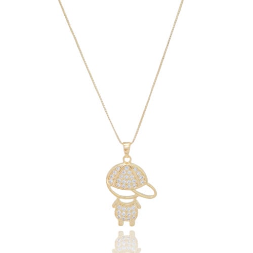 Gargantilha Filho Menino Cravejado Cristal Banhado a Ouro 18K - 45 cm