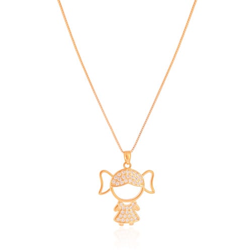 Gargantilha Filho Menina Cravejado Cristal Banhado a Ouro 18K - 45 cm
