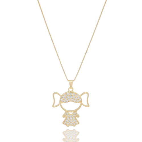 Gargantilha Filho Menina Cravejado Cristal Banhado a Ouro 18K - 45 cm