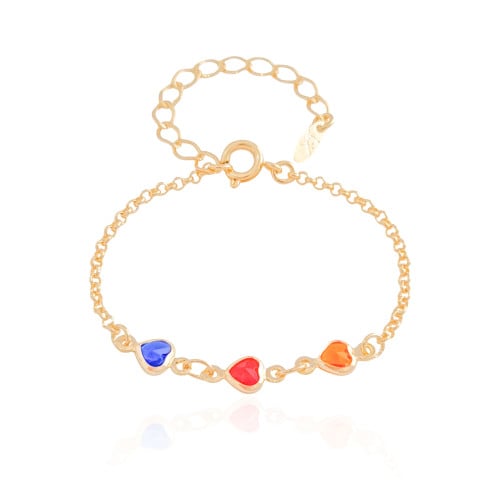 Pulseira Infantil Corações Colorido Banhado a Ouro 18K