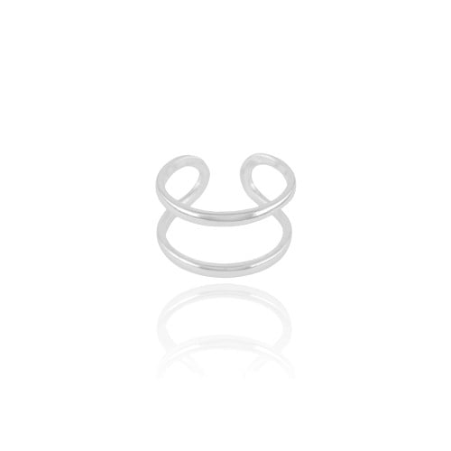 Anel Ajustável Dois Filetes Lisos Tamanho M Ródio Branco