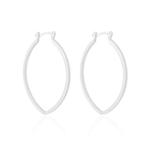 Brinco Argola Fecho Italiano Reta Elíptico Lisa 4.4cm Ródio Branco