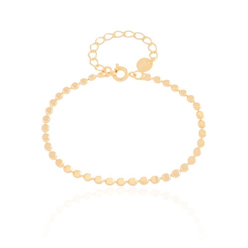 Pulseira Plaquinhas Redondas Achatadas Banhado a Ouro 18K