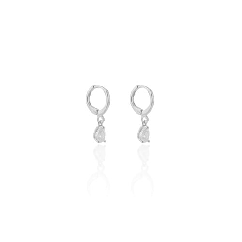 Brinco Argola Click Gota Cristal 2.1 cm Ródio Branco