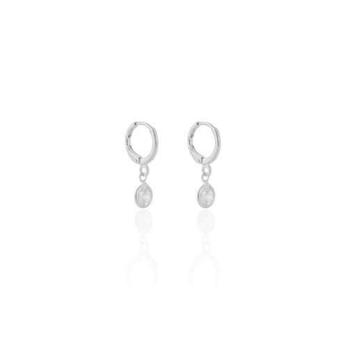 Brinco Argola Click Ponto de Luz Cristal 2.3 cm Ródio Branco