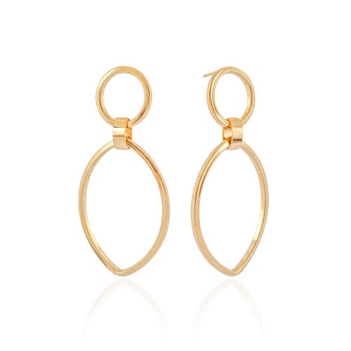 Brinco Elíptico 6 cm base Círculo Banhado a Ouro 18K