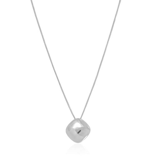 Gargantilha Veneziana Quadrado Abaulado Liso Ródio Branco