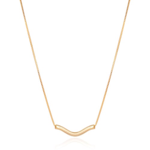 Gargantilha Longa Veneziana Pingente Ondulado Banhado a Ouro 18K