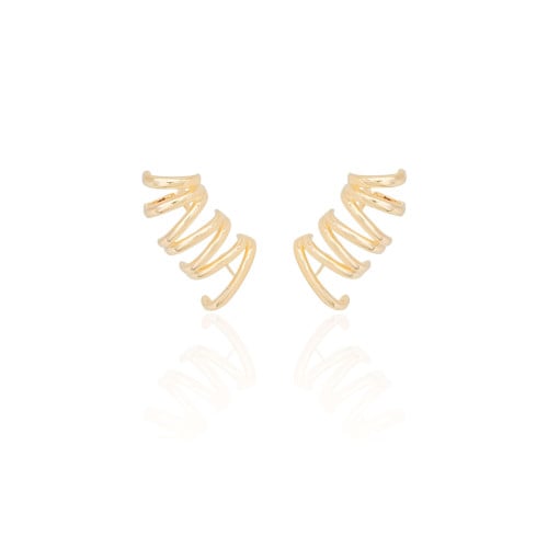 Ear Cuff Duplo 7 Filetes Liso Pressão Banhado a Ouro 18K