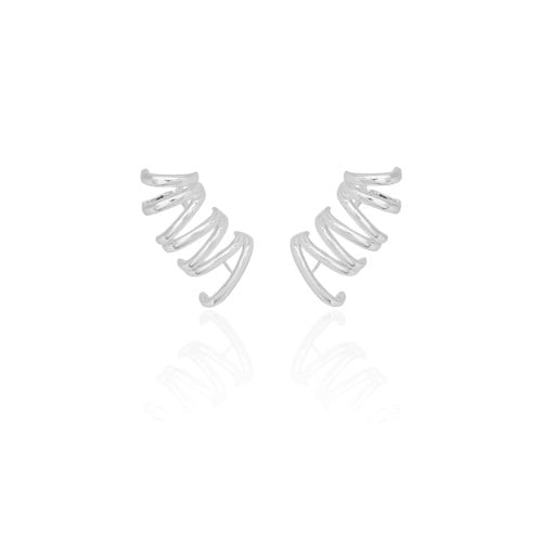 Ear Cuff Duplo 7 Filetes Liso Pressão Ródio Branco