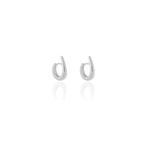 Brinco Argola Click Gota Lisa 1.4 cm Ródio Branco