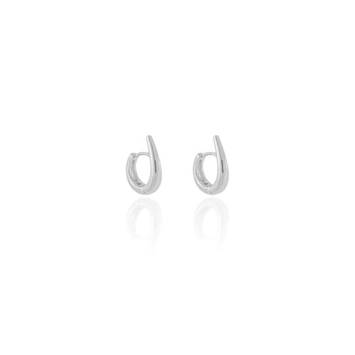 Brinco Argola Click Gota Lisa 1.4 cm Ródio Branco