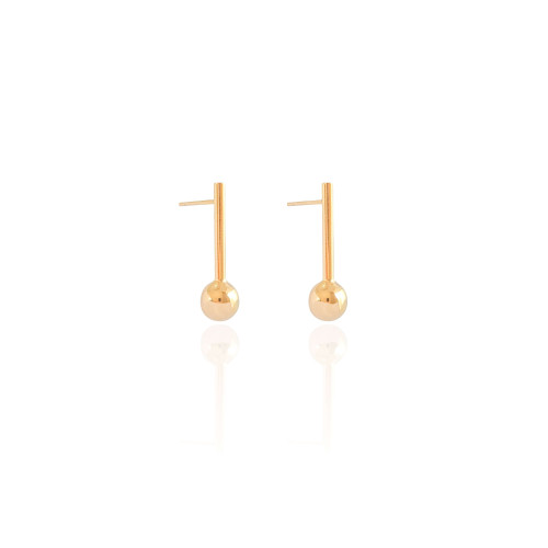 Brinco Palito Bola Lisa Banhado a Ouro 18K