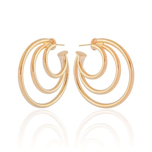 Brinco Argola Tubo Três Filetes 4.3 cm Banhado a Ouro 18K