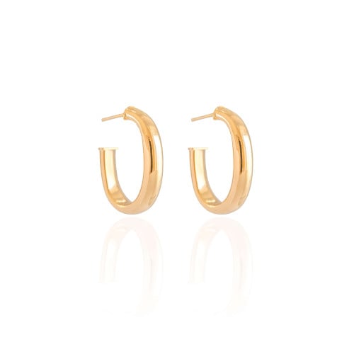 Brinco Argola Oval Liso 2.5 cm Banhado a Ouro 18K