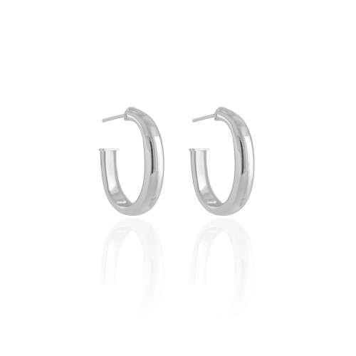 Brinco Argola Oval Liso 2.5 cm Ródio Branco