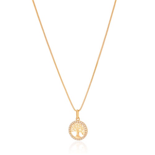 Gargantilha Veneziana Árvore Cravejada Cristal Banhado a Ouro 18K