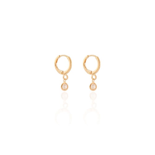 Brinco Argola Click Ponto de Luz Cristal 2.1 cm Banhado a Ouro 18K