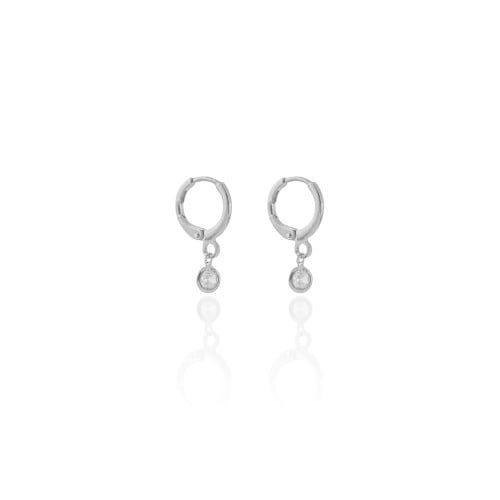 Brinco Argola Click Ponto de Luz Cristal 2.1 cm Ródio Branco