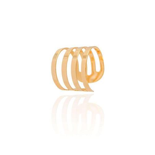 Anel Ajustável Filetes Liso Tamanho M Banhado a Ouro 18K