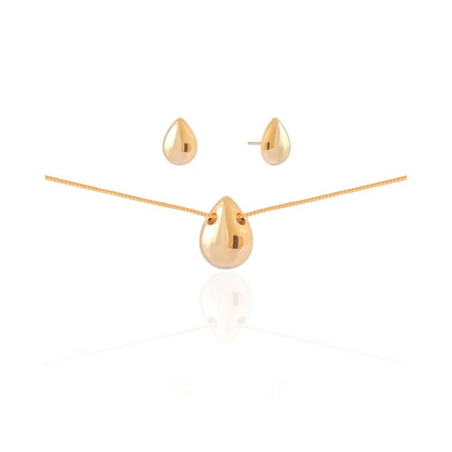 Conjunto Gota Lisa Banhado a Ouro 18K