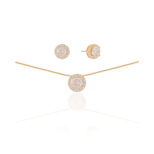 Conjunto Ponto de Luz Cravejado Cristal Banhado a Ouro 18K