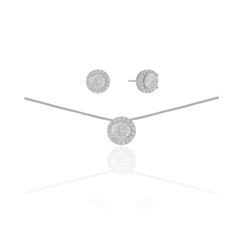 Conjunto Ponto de Luz Cravejado Cristal Ródio Branco