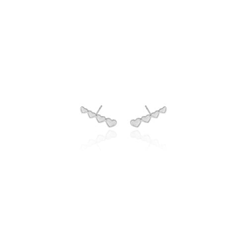 Ear Cuff Corações Ródio Branco