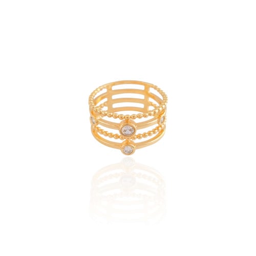 Anel Filetes Bolinhas Pontos de Luz Cristal Tamanho 17 Banhado a Ouro 18K
