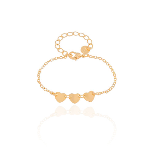 Pulseira Infantil Corações Flat Liso Banhado a Ouro 18K