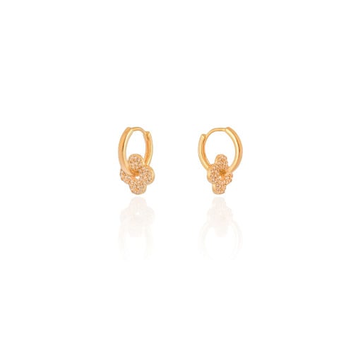 Brinco Argola Click Flor Cravejado Zircônia 1.7 cm Banhado a Ouro 18K