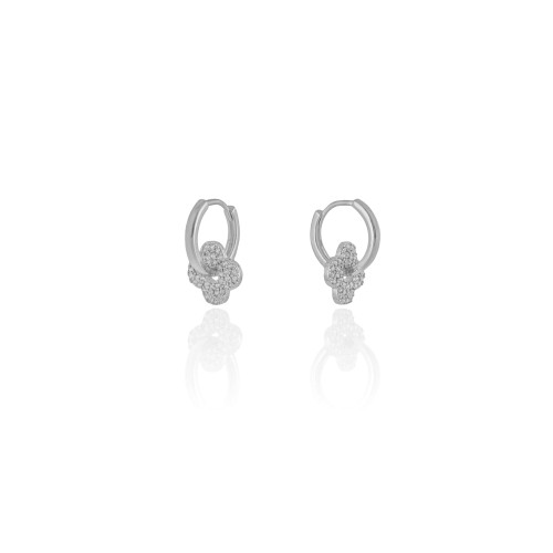 Brinco Argola Click Flor Cravejado Zircônia 1.7 cm Ródio Branco