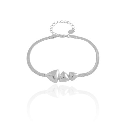 Pulseira Malha Fita Triângulos Lisos Ródio Branco