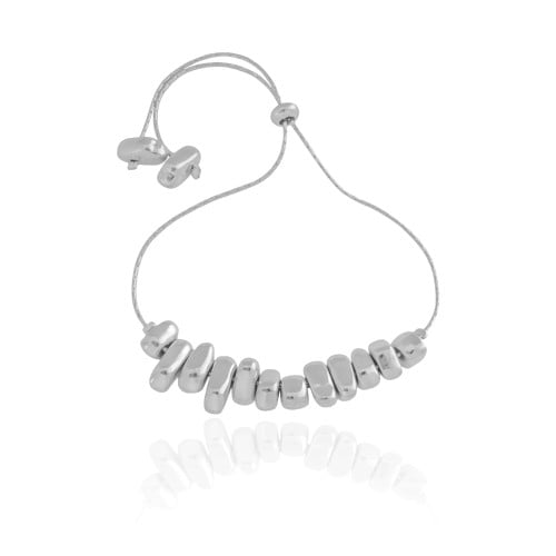 Pulseira Cascalhos Lisos Fecho Gravata Ródio Branco