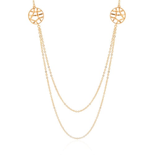Gargantilha Longa Elos Americanos Redondo Entrelaçado Banhado a Ouro 18K