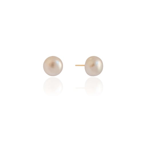 Brinco Pérola Achatada 12 mm Banhado a Ouro 18K