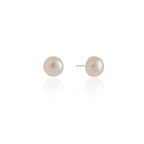 Brinco Pérola Achatada 12 mm Ródio Branco