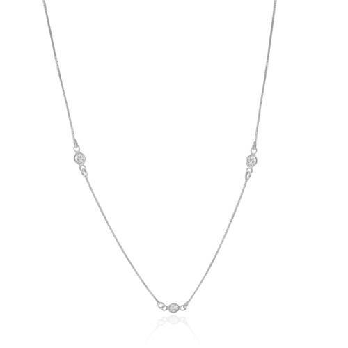 Gargantilha Longa Veneziana Ponto de Luz Cristal Ródio Branco - 80 cm