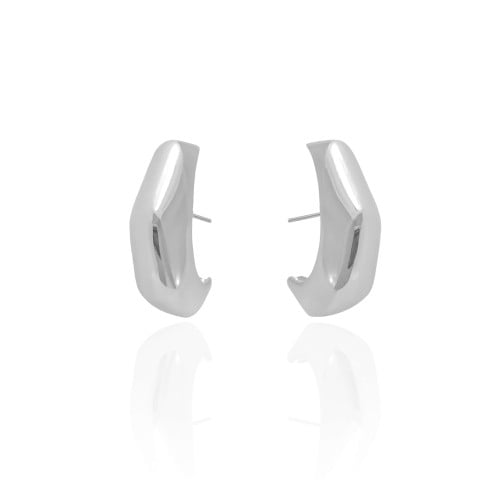 Ear Hook Geométrico Liso 3.2 cm Ródio Branco