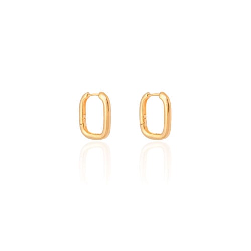 Brinco Argola Click Retangular Lisa 1.7 cm Banhado a Ouro 18K