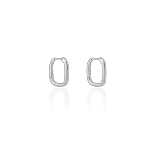 Brinco Argola Click Retangular Lisa 1.7 cm Ródio Branco