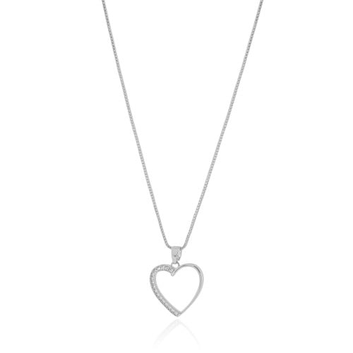 Gargantilha Veneziana Coração Cravejado Cristal Ródio Branco - 45 cm