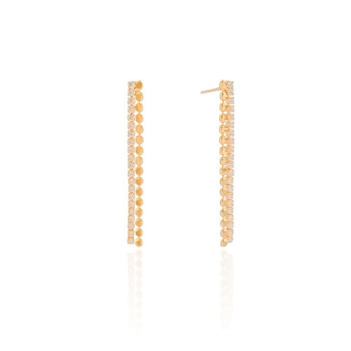 Brinco Fios Riviera Plaquinhas 4.3 cm Banhado a Ouro 18K