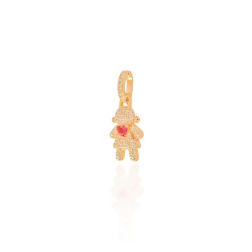 Pingente Filho Menina Cristal Coração Rubi 3.4 cm Banhado a Ouro 18K