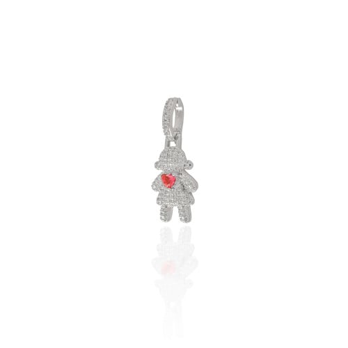 Pingente Filho Menina Cristal Coração Rubi 3.4 cm Ródio Branco