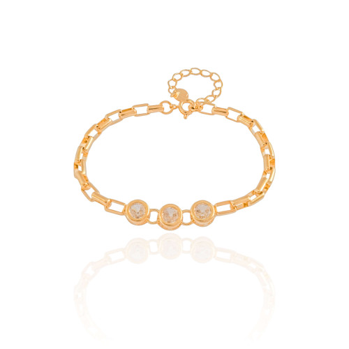 Pulseira Elos Pontos de Luz Cristal Banhado a Ouro 18K - 16 cm