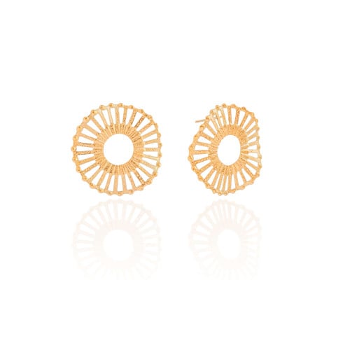 Brinco Redondo Vazado Texturizado 2.4 cm Banhado a Ouro 18K